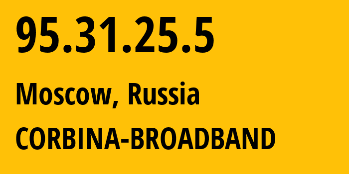 IP address 95.31.25.5 (Moscow, Moscow, Russia) get location, coordinates on map, ISP provider AS8402 CORBINA-BROADBAND // who is provider of ip address 95.31.25.5, whose IP address