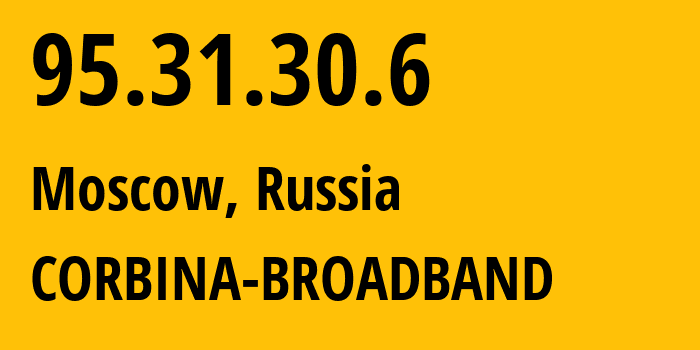 IP address 95.31.30.6 (Moscow, Moscow, Russia) get location, coordinates on map, ISP provider AS8402 CORBINA-BROADBAND // who is provider of ip address 95.31.30.6, whose IP address