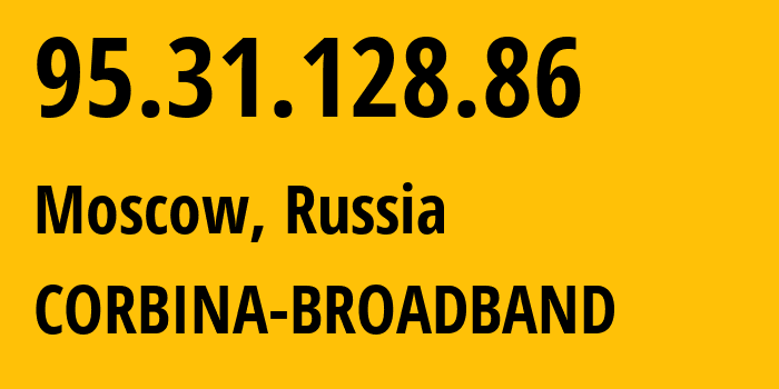 IP address 95.31.128.86 (Moscow, Moscow, Russia) get location, coordinates on map, ISP provider AS8402 CORBINA-BROADBAND // who is provider of ip address 95.31.128.86, whose IP address