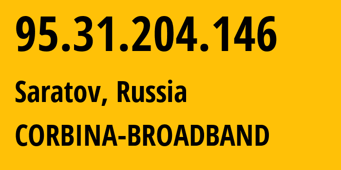 IP-адрес 95.31.204.146 (Саратов, Саратовская Область, Россия) определить местоположение, координаты на карте, ISP провайдер AS8402 CORBINA-BROADBAND // кто провайдер айпи-адреса 95.31.204.146