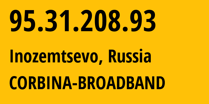 IP address 95.31.208.93 (Inozemtsevo, Stavropol Kray, Russia) get location, coordinates on map, ISP provider AS8402 CORBINA-BROADBAND // who is provider of ip address 95.31.208.93, whose IP address