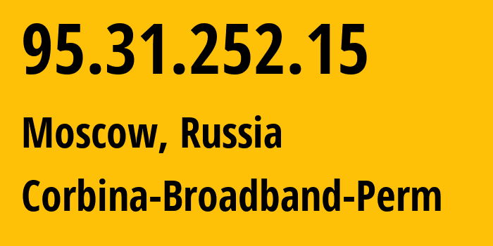 IP-адрес 95.31.252.15 (Москва, Москва, Россия) определить местоположение, координаты на карте, ISP провайдер AS8402 Corbina-Broadband-Perm // кто провайдер айпи-адреса 95.31.252.15