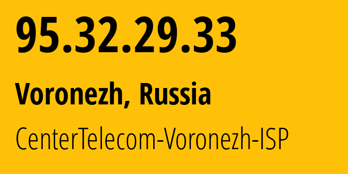 IP-адрес 95.32.29.33 (Воронеж, Воронежская Область, Россия) определить местоположение, координаты на карте, ISP провайдер AS21017 CenterTelecom-Voronezh-ISP // кто провайдер айпи-адреса 95.32.29.33