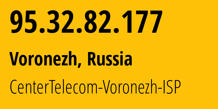 IP-адрес 95.32.82.177 (Воронеж, Воронежская Область, Россия) определить местоположение, координаты на карте, ISP провайдер AS12389 CenterTelecom-Voronezh-ISP // кто провайдер айпи-адреса 95.32.82.177