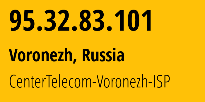 IP address 95.32.83.101 (Voronezh, Voronezh Oblast, Russia) get location, coordinates on map, ISP provider AS12389 CenterTelecom-Voronezh-ISP // who is provider of ip address 95.32.83.101, whose IP address