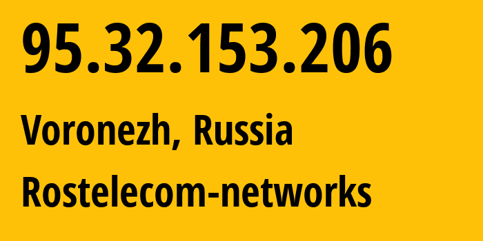 IP-адрес 95.32.153.206 (Воронеж, Воронежская Область, Россия) определить местоположение, координаты на карте, ISP провайдер AS12389 Rostelecom-networks // кто провайдер айпи-адреса 95.32.153.206