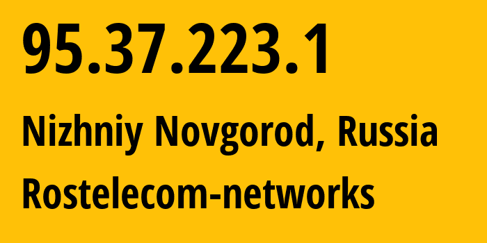 IP-адрес 95.37.223.1 (Нижний Новгород, Нижегородская Область, Россия) определить местоположение, координаты на карте, ISP провайдер AS12389 Rostelecom-networks // кто провайдер айпи-адреса 95.37.223.1