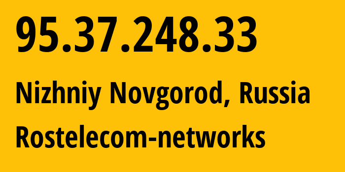 IP address 95.37.248.33 (Nizhniy Novgorod, Nizhny Novgorod Oblast, Russia) get location, coordinates on map, ISP provider AS12389 Rostelecom-networks // who is provider of ip address 95.37.248.33, whose IP address