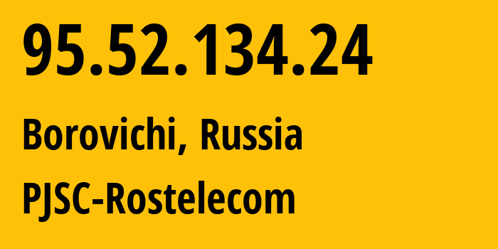 IP-адрес 95.52.134.24 (Боровичи, Новгородская Область, Россия) определить местоположение, координаты на карте, ISP провайдер AS12389 PJSC-Rostelecom // кто провайдер айпи-адреса 95.52.134.24