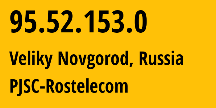 IP address 95.52.153.0 (Borovichi, Novgorod Oblast, Russia) get location, coordinates on map, ISP provider AS12389 PJSC-Rostelecom // who is provider of ip address 95.52.153.0, whose IP address