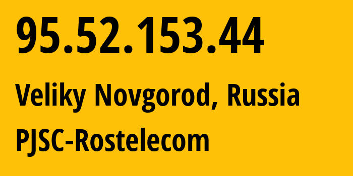 IP-адрес 95.52.153.44 (Великий Новгород, Новгородская Область, Россия) определить местоположение, координаты на карте, ISP провайдер AS12389 PJSC-Rostelecom // кто провайдер айпи-адреса 95.52.153.44