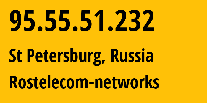 IP address 95.55.51.232 (St Petersburg, St.-Petersburg, Russia) get location, coordinates on map, ISP provider AS12389 Rostelecom-networks // who is provider of ip address 95.55.51.232, whose IP address