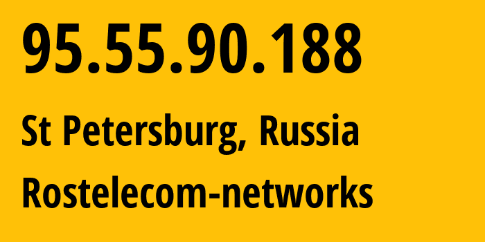 IP address 95.55.90.188 (St Petersburg, St.-Petersburg, Russia) get location, coordinates on map, ISP provider AS12389 Rostelecom-networks // who is provider of ip address 95.55.90.188, whose IP address