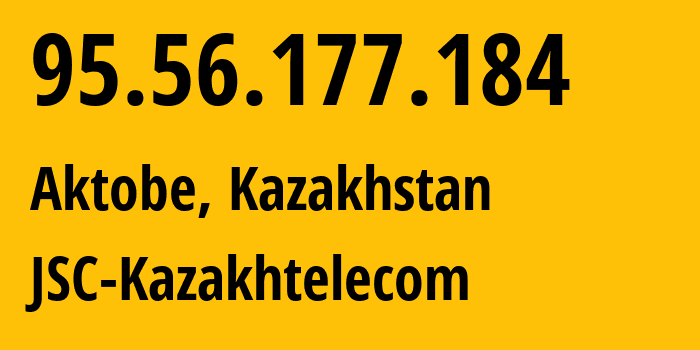 IP-адрес 95.56.177.184 (Актобе, Aktyubinskaya Oblast, Казахстан) определить местоположение, координаты на карте, ISP провайдер AS9198 JSC-Kazakhtelecom // кто провайдер айпи-адреса 95.56.177.184