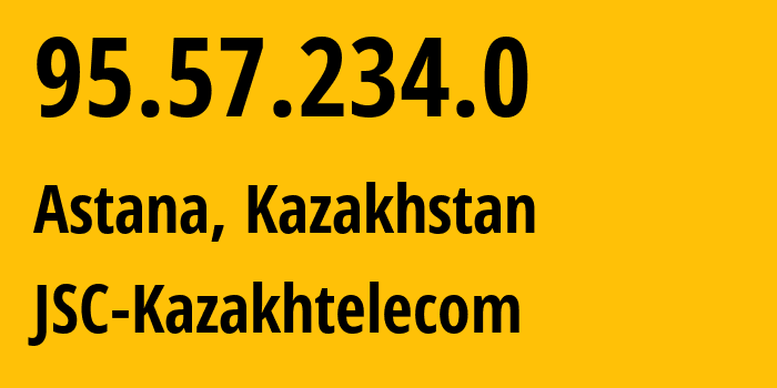 IP-адрес 95.57.234.0 (Астана, Город Астана, Казахстан) определить местоположение, координаты на карте, ISP провайдер AS9198 JSC-Kazakhtelecom // кто провайдер айпи-адреса 95.57.234.0