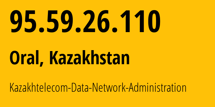 IP address 95.59.26.110 (Oral, West Kazakhstan, Kazakhstan) get location, coordinates on map, ISP provider AS9198 Kazakhtelecom-Data-Network-Administration // who is provider of ip address 95.59.26.110, whose IP address