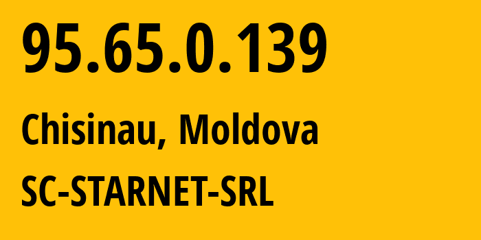 IP-адрес 95.65.0.139 (Кишинёв, Кишинёв, Молдавия) определить местоположение, координаты на карте, ISP провайдер AS31252 SC-STARNET-SRL // кто провайдер айпи-адреса 95.65.0.139