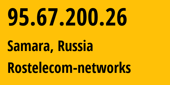 IP-адрес 95.67.200.26 (Самара, Самарская Область, Россия) определить местоположение, координаты на карте, ISP провайдер AS12389 Rostelecom-networks // кто провайдер айпи-адреса 95.67.200.26