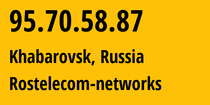 IP address 95.70.58.87 (Khabarovsk, Khabarovsk, Russia) get location, coordinates on map, ISP provider AS12389 Rostelecom-networks // who is provider of ip address 95.70.58.87, whose IP address