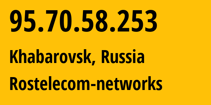 IP address 95.70.58.253 (Khabarovsk, Khabarovsk, Russia) get location, coordinates on map, ISP provider AS12389 Rostelecom-networks // who is provider of ip address 95.70.58.253, whose IP address