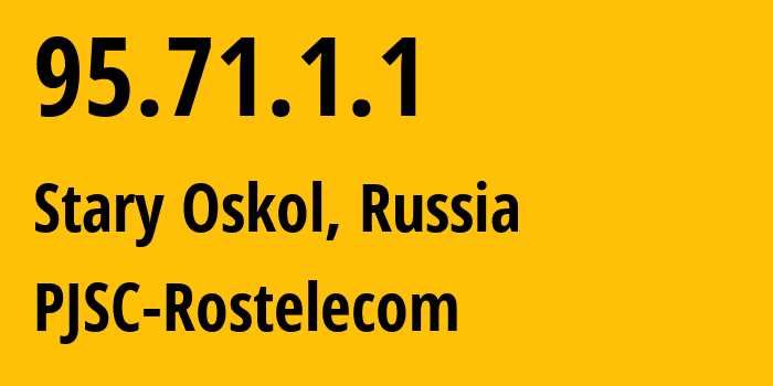 IP address 95.71.1.1 (Stary Oskol, Belgorod Oblast, Russia) get location, coordinates on map, ISP provider AS12389 PJSC-Rostelecom // who is provider of ip address 95.71.1.1, whose IP address