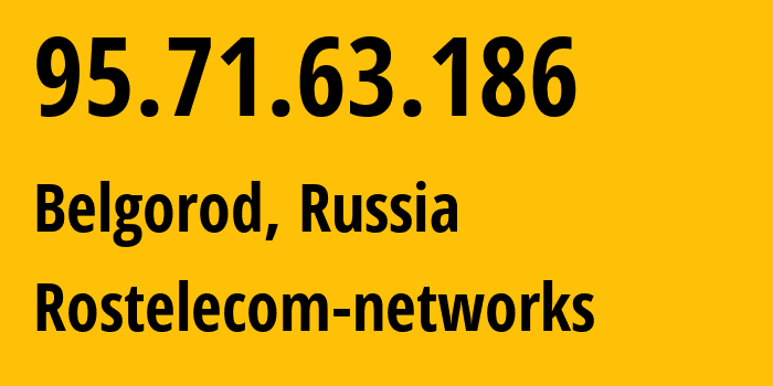 IP-адрес 95.71.63.186 (Белгород, Белгородская Область, Россия) определить местоположение, координаты на карте, ISP провайдер AS12389 Rostelecom-networks // кто провайдер айпи-адреса 95.71.63.186