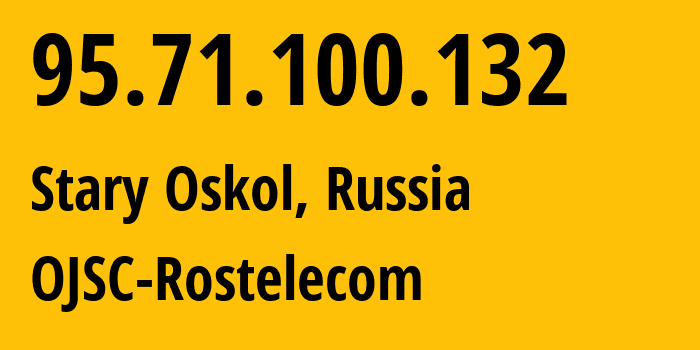 IP address 95.71.100.132 (Belgorod, Belgorod Oblast, Russia) get location, coordinates on map, ISP provider AS12389 OJSC-Rostelecom // who is provider of ip address 95.71.100.132, whose IP address