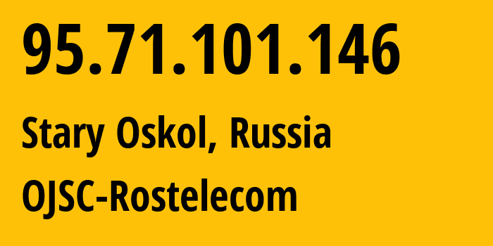 IP address 95.71.101.146 (Stary Oskol, Belgorod Oblast, Russia) get location, coordinates on map, ISP provider AS12389 OJSC-Rostelecom // who is provider of ip address 95.71.101.146, whose IP address