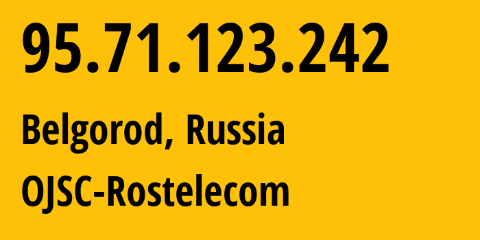 IP address 95.71.123.242 (Belgorod, Belgorod Oblast, Russia) get location, coordinates on map, ISP provider AS12389 OJSC-Rostelecom // who is provider of ip address 95.71.123.242, whose IP address