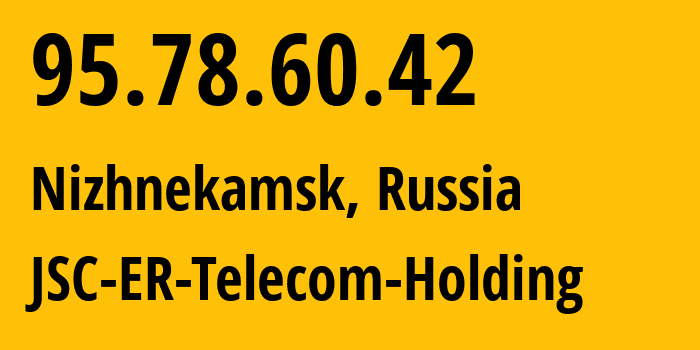 IP address 95.78.60.42 (Nizhnekamsk, Tatarstan Republic, Russia) get location, coordinates on map, ISP provider AS42116 JSC-ER-Telecom-Holding // who is provider of ip address 95.78.60.42, whose IP address