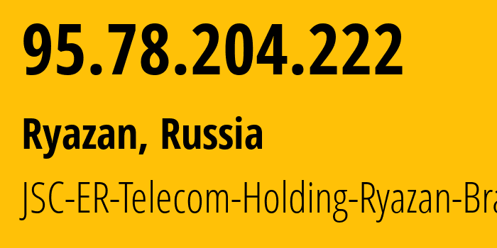 IP address 95.78.204.222 (Ryazan, Ryazan Oblast, Russia) get location, coordinates on map, ISP provider AS56420 JSC-ER-Telecom-Holding-Ryazan-Branch // who is provider of ip address 95.78.204.222, whose IP address
