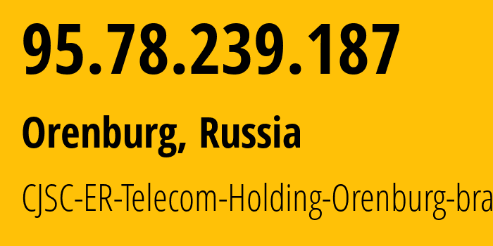 IP address 95.78.239.187 (Orenburg, Orenburg Oblast, Russia) get location, coordinates on map, ISP provider AS42683 CJSC-ER-Telecom-Holding-Orenburg-branch // who is provider of ip address 95.78.239.187, whose IP address