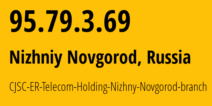 IP-адрес 95.79.3.69 (Нижний Новгород, Нижегородская Область, Россия) определить местоположение, координаты на карте, ISP провайдер AS42682 CJSC-ER-Telecom-Holding-Nizhny-Novgorod-branch // кто провайдер айпи-адреса 95.79.3.69