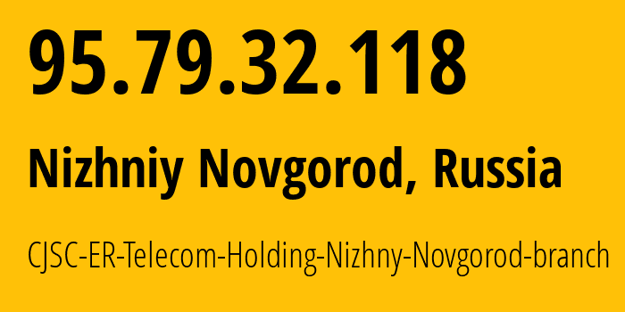 IP address 95.79.32.118 (Nizhniy Novgorod, Nizhny Novgorod Oblast, Russia) get location, coordinates on map, ISP provider AS42682 CJSC-ER-Telecom-Holding-Nizhny-Novgorod-branch // who is provider of ip address 95.79.32.118, whose IP address