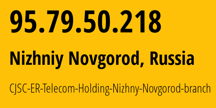 IP-адрес 95.79.50.218 (Нижний Новгород, Нижегородская Область, Россия) определить местоположение, координаты на карте, ISP провайдер AS42682 CJSC-ER-Telecom-Holding-Nizhny-Novgorod-branch // кто провайдер айпи-адреса 95.79.50.218