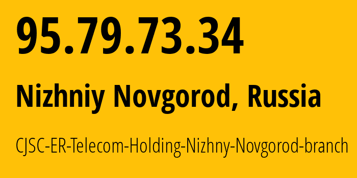 IP address 95.79.73.34 (Nizhniy Novgorod, Nizhny Novgorod Oblast, Russia) get location, coordinates on map, ISP provider AS42682 CJSC-ER-Telecom-Holding-Nizhny-Novgorod-branch // who is provider of ip address 95.79.73.34, whose IP address