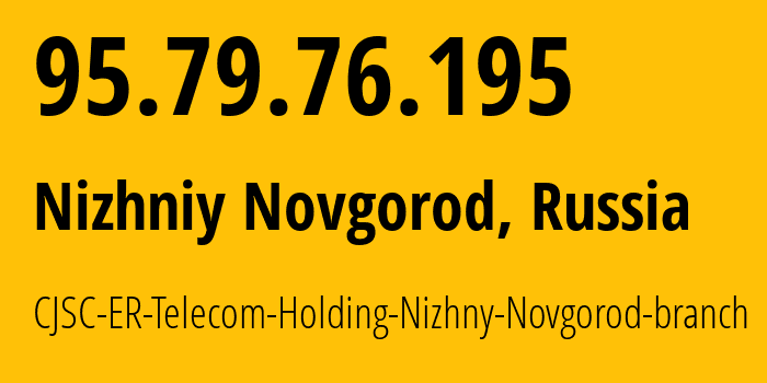 IP-адрес 95.79.76.195 (Нижний Новгород, Нижегородская Область, Россия) определить местоположение, координаты на карте, ISP провайдер AS42682 CJSC-ER-Telecom-Holding-Nizhny-Novgorod-branch // кто провайдер айпи-адреса 95.79.76.195