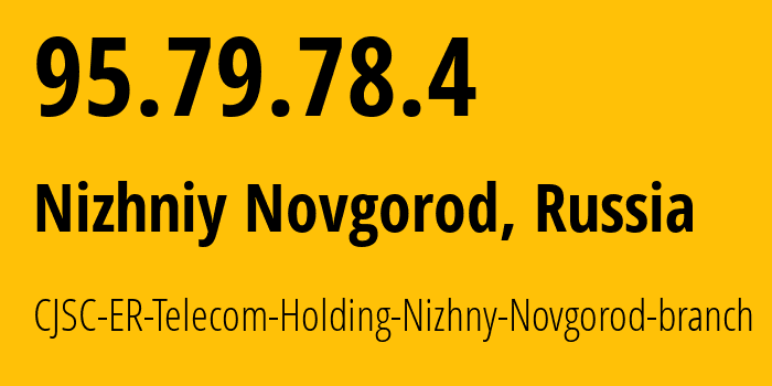 IP address 95.79.78.4 (Nizhniy Novgorod, Nizhny Novgorod Oblast, Russia) get location, coordinates on map, ISP provider AS42682 CJSC-ER-Telecom-Holding-Nizhny-Novgorod-branch // who is provider of ip address 95.79.78.4, whose IP address