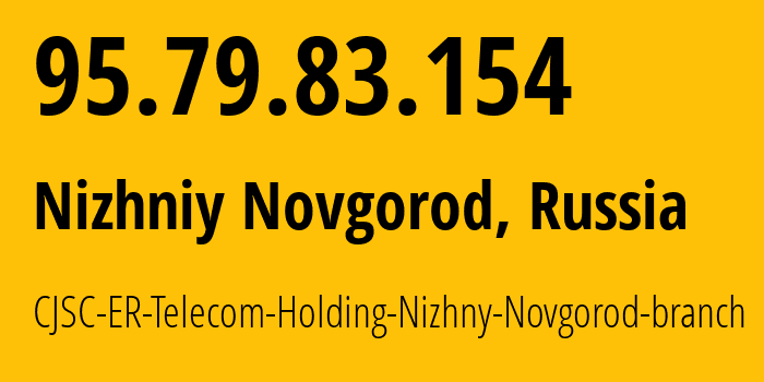 IP-адрес 95.79.83.154 (Нижний Новгород, Нижегородская Область, Россия) определить местоположение, координаты на карте, ISP провайдер AS42682 CJSC-ER-Telecom-Holding-Nizhny-Novgorod-branch // кто провайдер айпи-адреса 95.79.83.154