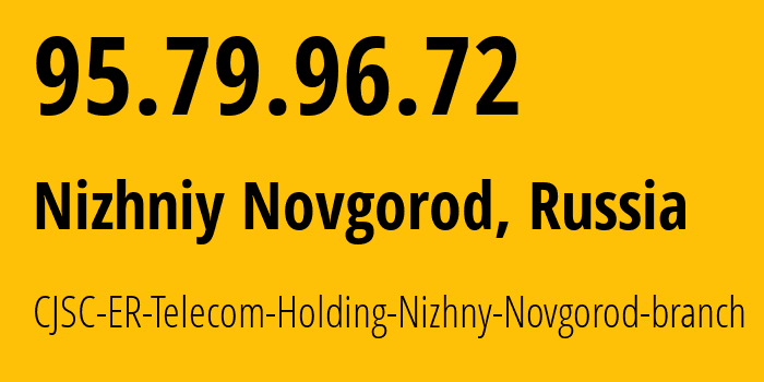 IP-адрес 95.79.96.72 (Нижний Новгород, Нижегородская Область, Россия) определить местоположение, координаты на карте, ISP провайдер AS42682 CJSC-ER-Telecom-Holding-Nizhny-Novgorod-branch // кто провайдер айпи-адреса 95.79.96.72