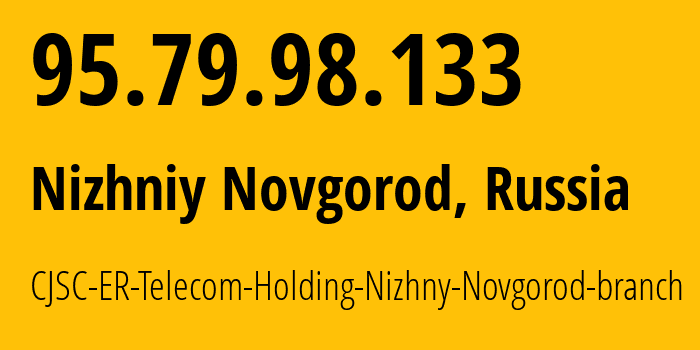 IP-адрес 95.79.98.133 (Нижний Новгород, Нижегородская Область, Россия) определить местоположение, координаты на карте, ISP провайдер AS42682 CJSC-ER-Telecom-Holding-Nizhny-Novgorod-branch // кто провайдер айпи-адреса 95.79.98.133