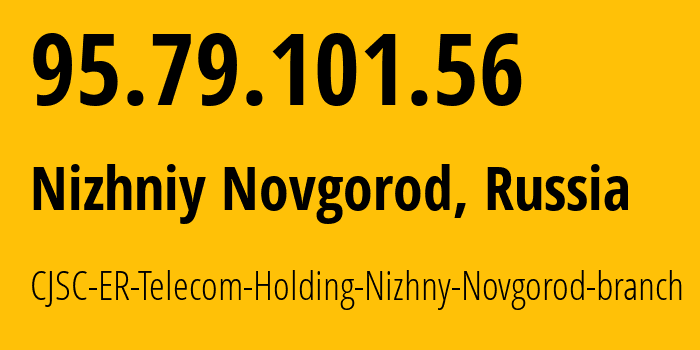 IP address 95.79.101.56 (Nizhniy Novgorod, Nizhny Novgorod Oblast, Russia) get location, coordinates on map, ISP provider AS42682 CJSC-ER-Telecom-Holding-Nizhny-Novgorod-branch // who is provider of ip address 95.79.101.56, whose IP address