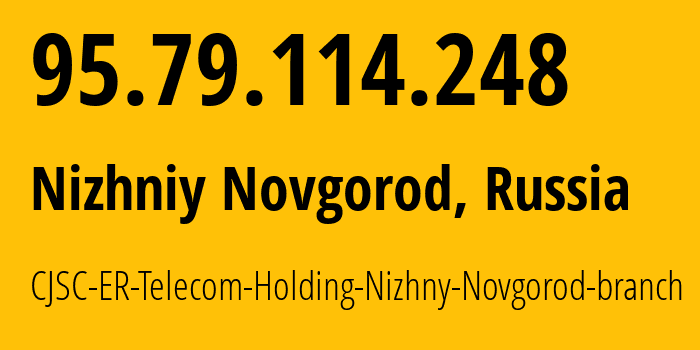 IP-адрес 95.79.114.248 (Нижний Новгород, Нижегородская Область, Россия) определить местоположение, координаты на карте, ISP провайдер AS42682 CJSC-ER-Telecom-Holding-Nizhny-Novgorod-branch // кто провайдер айпи-адреса 95.79.114.248