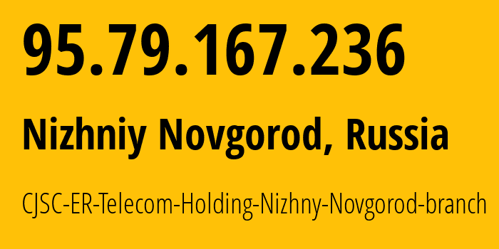 IP-адрес 95.79.167.236 (Нижний Новгород, Нижегородская Область, Россия) определить местоположение, координаты на карте, ISP провайдер AS42682 CJSC-ER-Telecom-Holding-Nizhny-Novgorod-branch // кто провайдер айпи-адреса 95.79.167.236