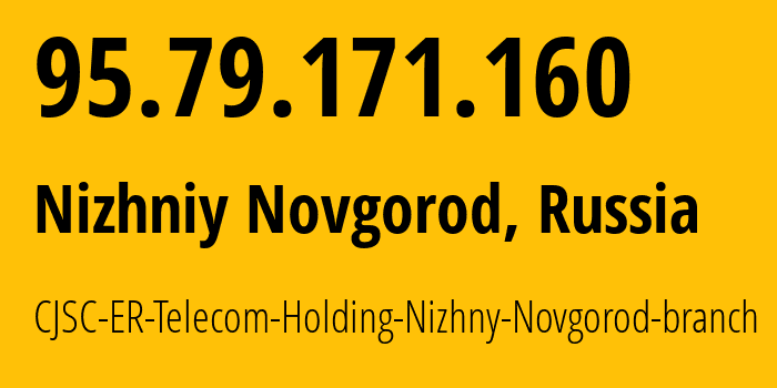 IP-адрес 95.79.171.160 (Нижний Новгород, Нижегородская Область, Россия) определить местоположение, координаты на карте, ISP провайдер AS42682 CJSC-ER-Telecom-Holding-Nizhny-Novgorod-branch // кто провайдер айпи-адреса 95.79.171.160