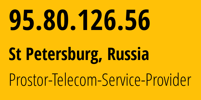 IP address 95.80.126.56 (St Petersburg, St.-Petersburg, Russia) get location, coordinates on map, ISP provider AS12418 Prostor-Telecom-Service-Provider // who is provider of ip address 95.80.126.56, whose IP address