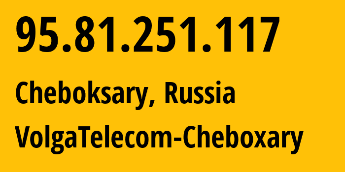 IP-адрес 95.81.251.117 (Чебоксары, Чувашия, Россия) определить местоположение, координаты на карте, ISP провайдер AS12389 VolgaTelecom-Cheboxary // кто провайдер айпи-адреса 95.81.251.117