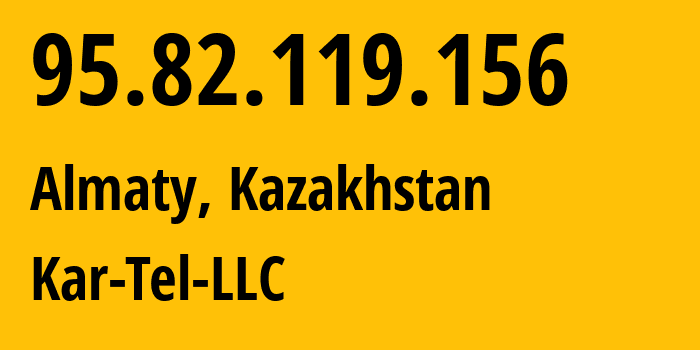 IP-адрес 95.82.119.156 (Алматы, Алматы, Казахстан) определить местоположение, координаты на карте, ISP провайдер AS206026 Kar-Tel-LLC // кто провайдер айпи-адреса 95.82.119.156