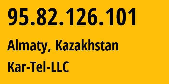 IP-адрес 95.82.126.101 (Алматы, Алматы, Казахстан) определить местоположение, координаты на карте, ISP провайдер AS206026 Kar-Tel-LLC // кто провайдер айпи-адреса 95.82.126.101