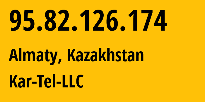 IP-адрес 95.82.126.174 (Алматы, Алматы, Казахстан) определить местоположение, координаты на карте, ISP провайдер AS206026 Kar-Tel-LLC // кто провайдер айпи-адреса 95.82.126.174